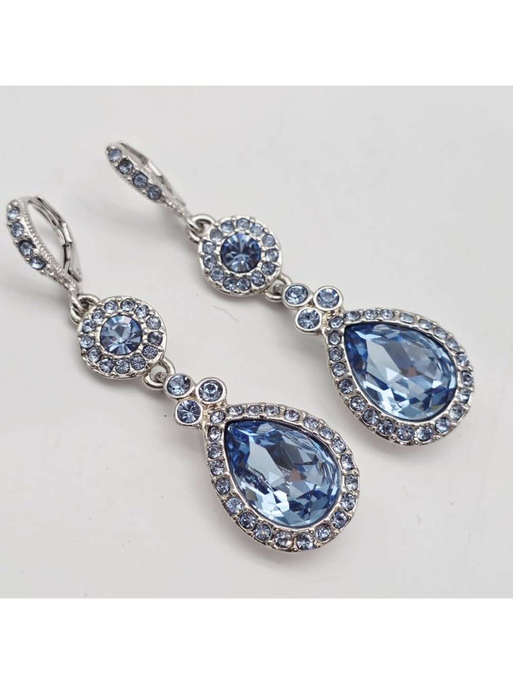 Givenchy Silver-Tone Blue Crystal Drop Earrings With Leverback Closure